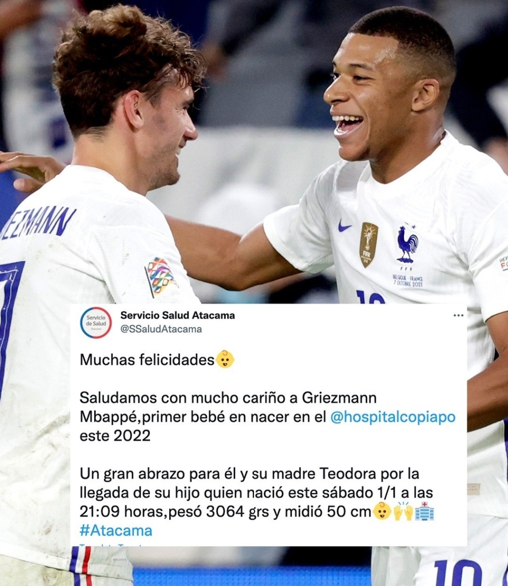 Una pareja le puso Griezmann Mbappé a su&nbsp;hijo
