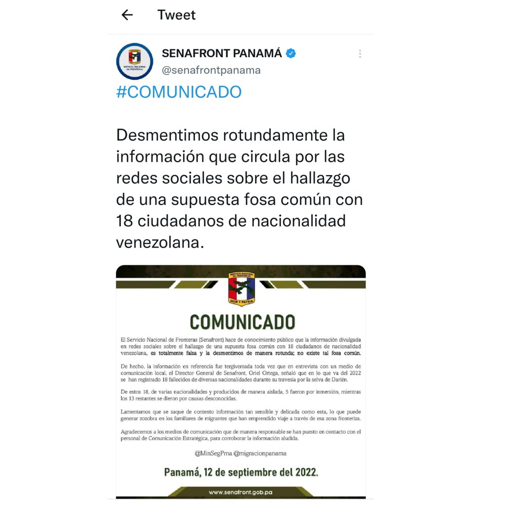 Panamá desmintió hallazgo de una fosa común con cadáveres de&nbsp;venezolanos