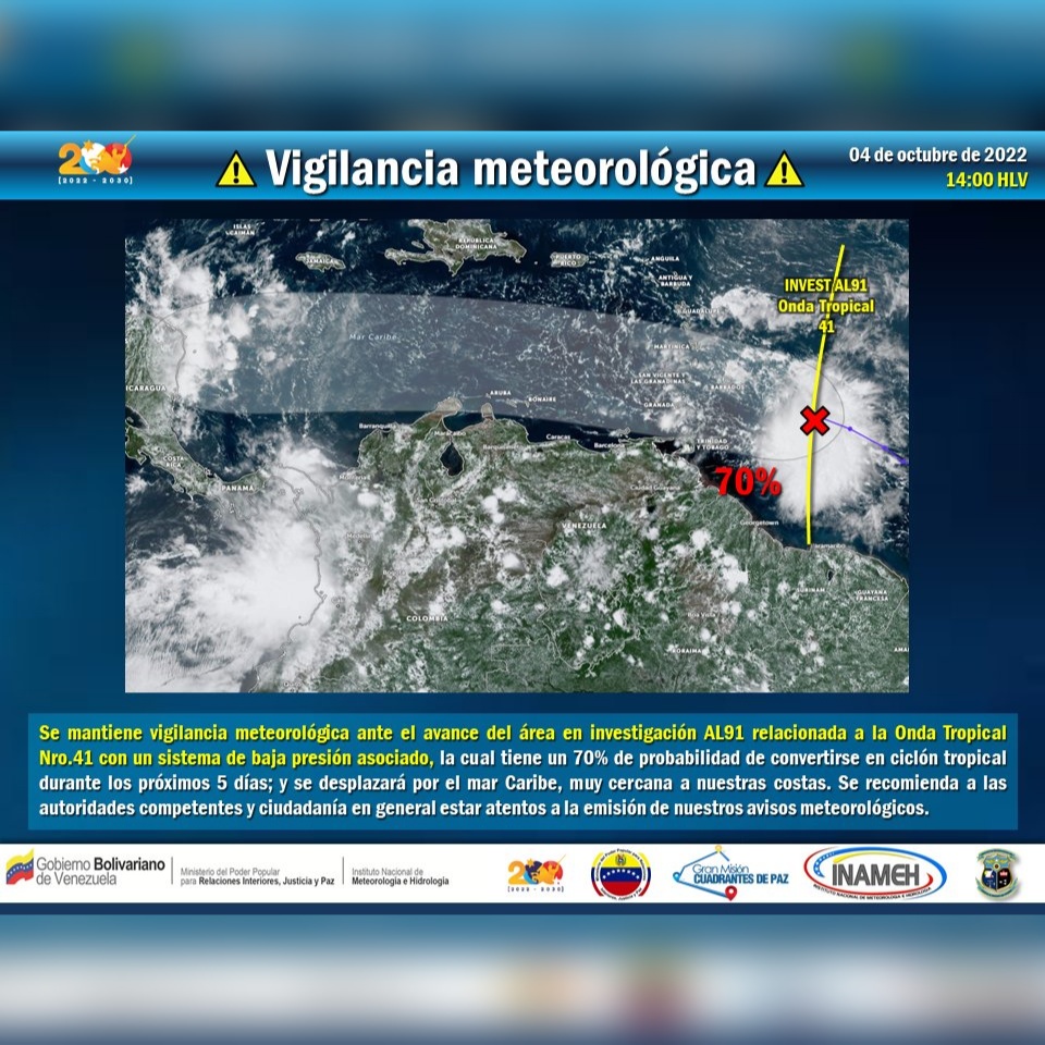 Inameh mantiene vigilancia de onda tropical que podría convertirse en&nbsp;ciclón