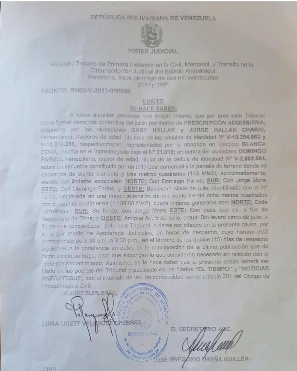 Edicto sábado 20 de&nbsp;julio