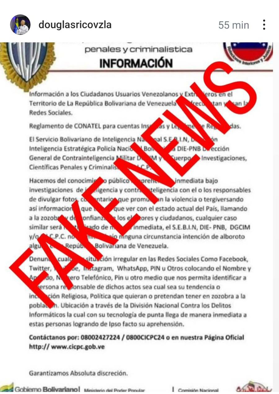 CICPC desmiente comunicado por uso de Redes&nbsp;Sociales