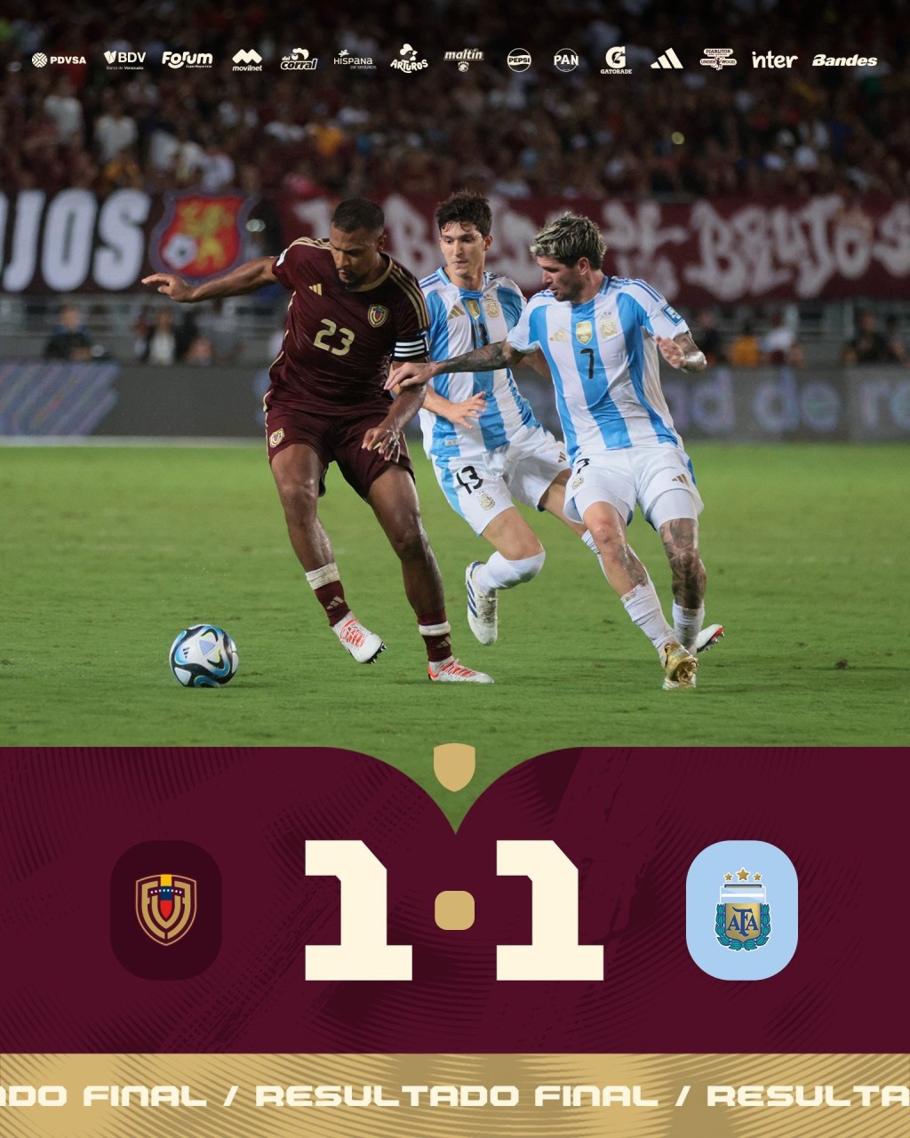 Venezuela empata 1-1 con Argentina en el&nbsp;Monumental
