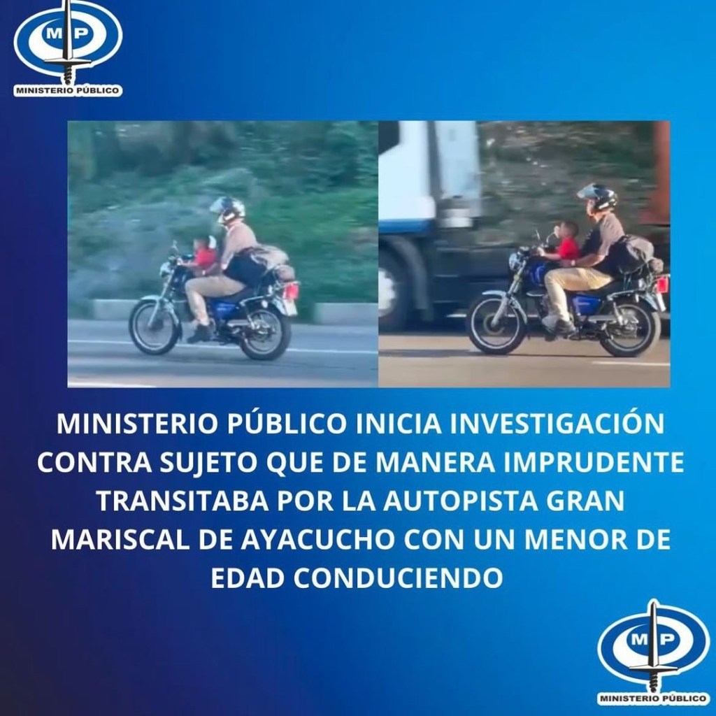 MP investiga a motorizado imprudente que puso a un niño a conducir en autopista del estado&nbsp;Miranda
