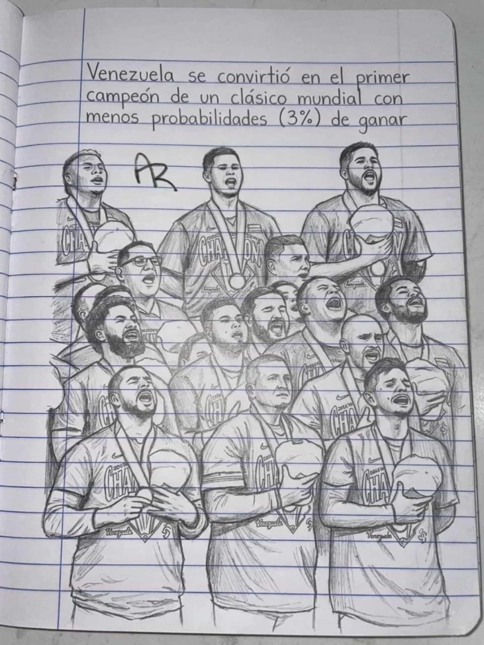 Joven venezolano rindió homenaje a nuestros campeones del clásico Mundial con «lápiz y&nbsp;papel»