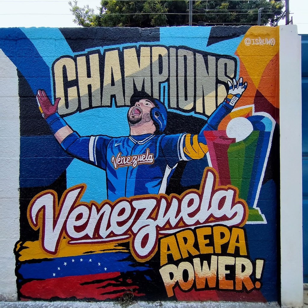 Joven de Barcelona pintó mural en honor a la selección venezolana de&nbsp;béisbol