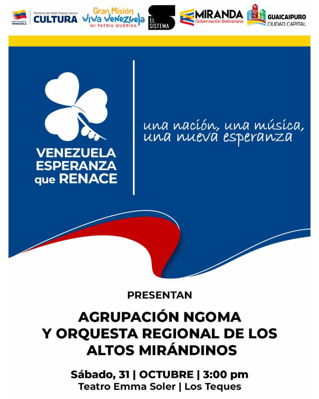 Tarek William Saab anuncia concierto gratuito en Los Teques en homenaje a víctimas del doble terremoto