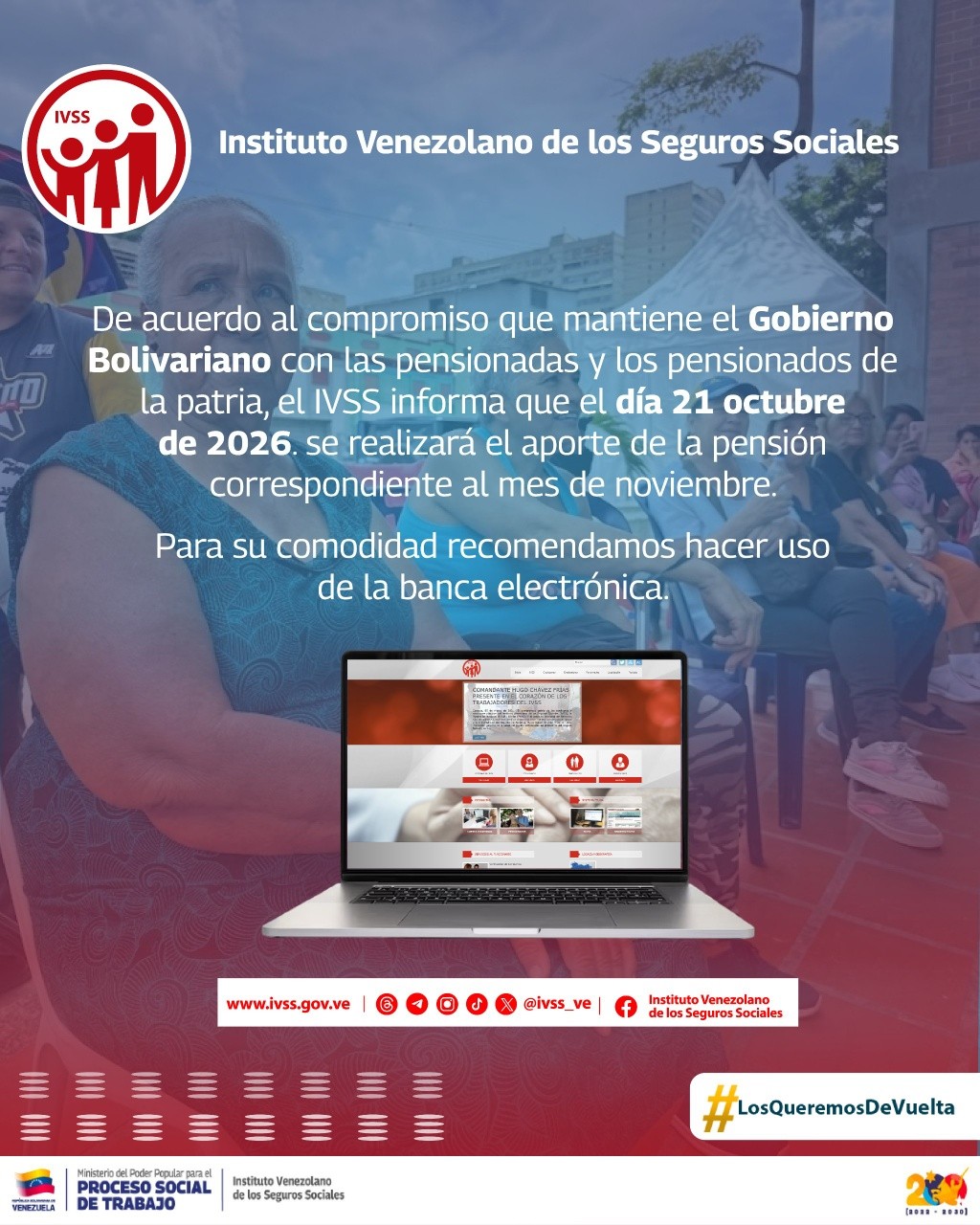 IVSS anuncia pago de la pensión correspondiente a noviembre para este 21 de octubre
